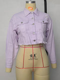 Denim Long Sleeve Button Turn Down Collar Jacket For Women Autumn Vintage Casual Pocket Cropped Coats Ladies Outfit