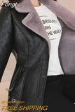 New Winter PU Leather Jacket Women Short Blazers Coat Fleece Double-faced Fur Leather Outerwear Lady Slim Suit Tops