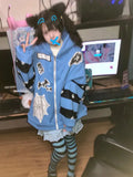 Grunge Y2K Blue Hoodies Women Egirl Gothic Print Oversize Pink Hooded Sweatshirts Harajuku Vintage Aesthetic Ugly