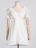 Fongt Spring Fashion New Sexy Hot Girl Collar Bubble Cuffed Embroidery Short Dress