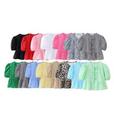 New Bubble Cuff Lace-Up Solid Color Short Blouse 1213835-Outfit