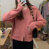 Fongt Temperament Double Zipper Pit Short New Sweater Female Spring Pocket Sweater Loose Inside Jacket Female-Outfit