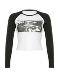Figure Graphic Raglan Long Sleeve Crop Top-Outfit