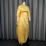 Fongt Casual Loose Round Collar Long Dresses Fashion High Waist Straight Pants Two-Piece Set