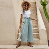 Waist Solid Color Cotton Linen Belt Wide-leg