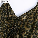 Women Sexy V Neck Leopard Print Sling Mini Dress Female Chic Drawstring Design Inner Style Party Suspender Vestido