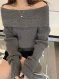 Solid Off Shoulder Knit Sweater-Outfit