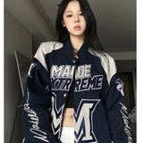 Bomber Woman Varsity Jacket American Racing Hip Hop Vintage Long Sleeve Baseball Jacket Female Coat Winter 2022