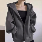Solid Color Pullover Zip Up Oversized Hoodie-Outfit