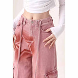 Fongt Mm Plus Pink Dopamine Workwear Jeans Women 2025 Star Print Loose Broad Legs Long Pants
