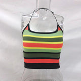 Fongt Women's New Sexy Hottie Slings Inside Wearing Multi-Color Striped Short-Enavel Vest