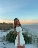 Off Shoulder Pleated Mini Dress-Outfit