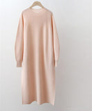 New 2021 Autumn Winter Women Dresses Mid-Calf Knitting Straight Sweaters Korean Style Elegant Solid Dresses