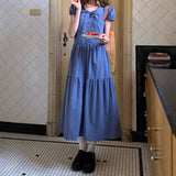 Fongt Feel Bubble Sleeve Dress Summer Women's Long Design Loose Solid Color Age Reduction Pressure Folding Skirt