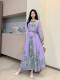 New Style Dress For Women's Holiday, Single-Breasted Collar, Single-Breasted Court Style, Vintage Printed Wide Swinging Long Dress-Outfit