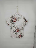 Fongt Style 2024 New Women's Round Collar Flower Short Sleeve Irregular Top In Stock-Outfit