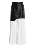 Fongt 100-Fold Skirt Women's Dress 2025 Autumn New Korean Leather Splicing Color Slimming Skirt Women's Tide