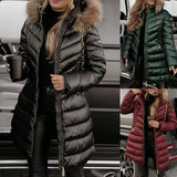 Fongt Thick Hooded Cotton Clothes Women's Long-Haired Collar Fashion Cotton Jacket Winter Cotton Clothes Women