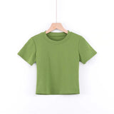 Trendy Women's T-Shirt Summer New Round-Neck Short-Sleeved Solid Color Short Navel Slim Pullover-Outfit