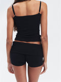Knitted Ribbed 2 Piece Set Women Outfits Sleeveless Ruched Strap Camis Slim Fit Tank Tops Low Waist Shorts Streetwear-Outfit