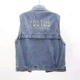 A Large Number Of Summer New Versatile Embroidered Denim Vest Female Short Style Net Red Vest Vest Jacket Jacket-Outfit