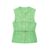 Fongt Women's Clothing 2025 Spring/Summer Button Collar Sleeveless Vest Topess Female K52508