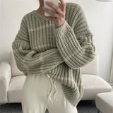 New 2022 Vintage Chic Striped Pullovers Elegant Lady Oversized Wild Women Spring Autumn Sweaters Knitted Tops