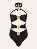 Solid-Colored Swimsuit Women's 2025 New Short Dress Two Sets Of Hollow Breast Swimsuit