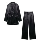 Fongt New Women's Autumn Commute Double Suit Jacket + Vertical Trousers Suit