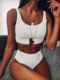 Neon Green Bikini Set 2022 Women Push Up Buckle Push Up Swimsuit Summer Solid White Bathing Suit Beach High Waist