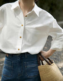 Fongt 2025 New Women's French Retro White Shirt Loosely Set High-End Small Long-Sleeved Shirt
