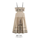 Fongt Women's Clothing 2025 Summer New Cotton Embroidery Sling Skirt