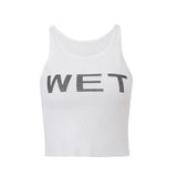 Fongt Summer Trend New Sexy Micro Letter Print Show Thin Versatile Straight Jumptop-Outfit