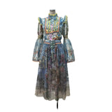 Amazing Chic Autumn Fashion Retro Court Horn Long Sleeve Collar Shirt + Printed Mesh