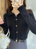 New Polo Collar Button Thread Knitted Sweater Chic French Retro Inner Long-Sleeved Cardigan-Outfit