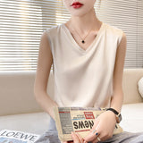 Fongt Vest Female Build Bottom With A Suit Satin Summer V Collar White Outside Wearing Small Sling Shirt-Outfit