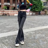 Fongt Black Jeans Female Autumn And Winter Hot Girl High Waist Show Thin Versatile Pants Retro Micro Horn Pants-Outfit