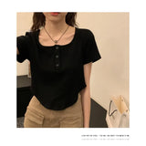 Fongt T-Shirt Female 2024 Summer New Korean Version Show Slim Inside Students Slim Students Thread Button Jacket