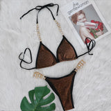 Fongt Hot Beach Vacation Bikini Crystal Diamond Women's Split Swimsuit