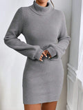 Fongt Women's Sweater Dress Stylish Simple Thin Knitted High-Necked Solid-Colored Knitted Dress