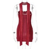 Red Sequin Strapless Draped Bodycon Mini Dress-Outfit