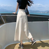Fongt 2024 New Vintage High-Waisted Denim Skirt Female Medium Long A-Line Hip Fishtail Skirt-Outfit