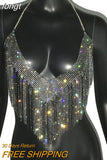 Rhinestones Tassel Party Crop Top Woman Fashion Halter Neck Backless Design Full Diamond Sequins Nightculb