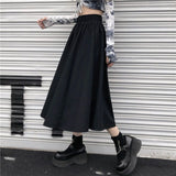Fongt Skirt Female Autumn 2024 New Medium Long High Waist Show Thin Ins Wind Pleated A-Line Little Black Skirt-Outfit