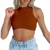 Fongt Women's New Women's Sexy Sleeveless Round Neck Rib Knit Vest Crop