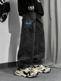 Men's Distressed Star Embroidered Loose Jeans-Outfit