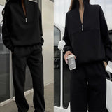 Fongt Women's New Casual Fashion Thicken Long-Sleeved Trousers Two Sets