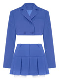 Cropped Blazer And Pleated Mini Skirt Set-Outfit