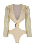 2025 New Long-Sleeved Swimsuit Women's Half-Dress Two Sets Of Mesh Sexy