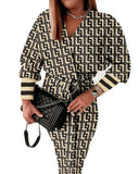 Independent Station Autumn Printed V-Collar Stylish Long-Sleeved Dress-Outfit